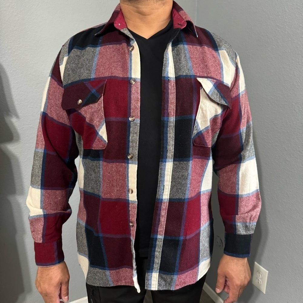 Jonathan David Men Wool‎ blend Long Sleeves Button-down Plaid Flannel Shirt Sz L
